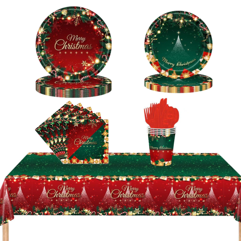 Christmas Disposable Tableware Set 117pcs Dinnerware Decor Christmas