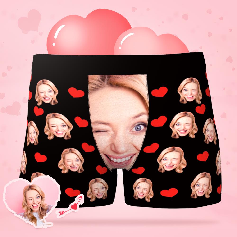 Custom Face Underwear Personalized Love Heart Photo Boxer Briefs Mademine Custom Drop Shipping 