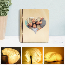 Custom Wooden Folding Book Lamp Magnetic Desk Night Light with Heart Picture
