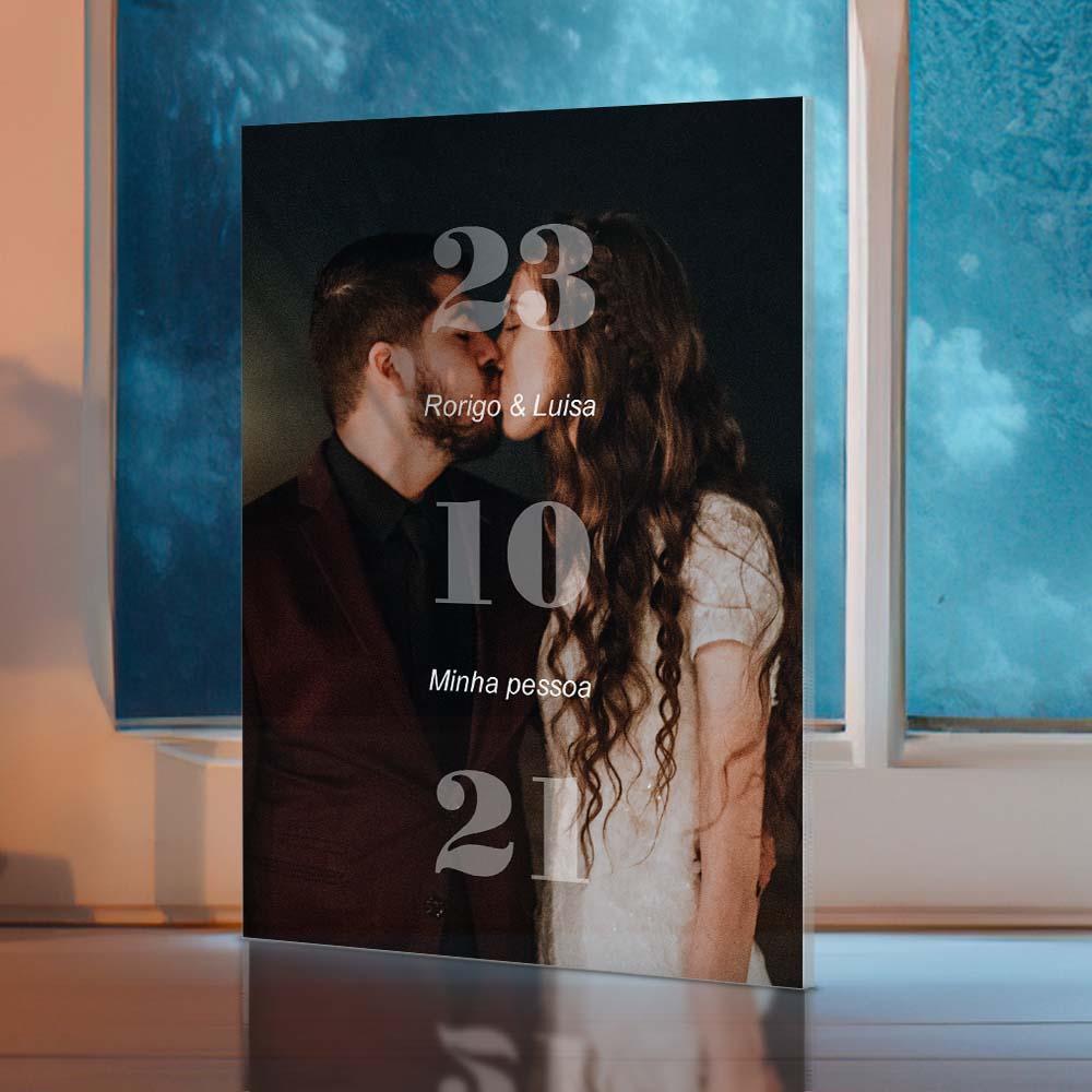 Anniversary Gift Custom Photo Glass Plaque Unique Engraved Date Plaque ...