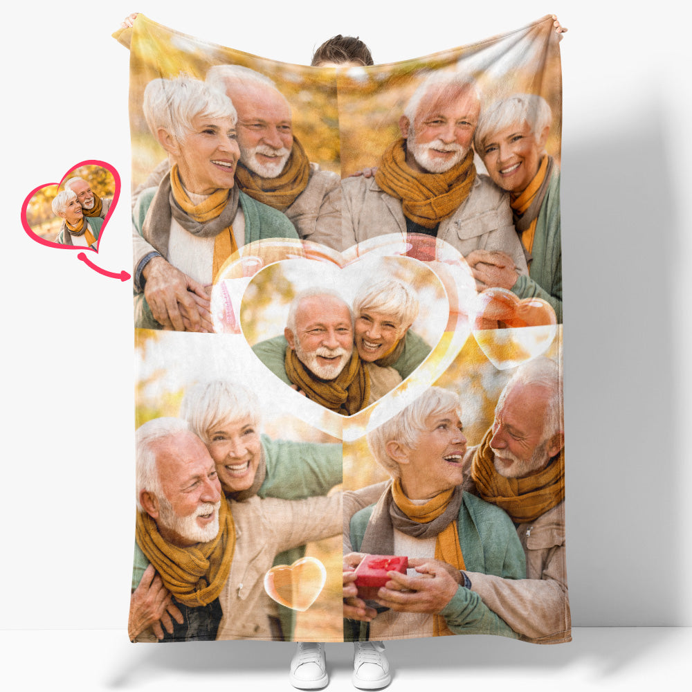 Custom Heart Shaped Photos Blanket Personalized Five Photos Blankets ...
