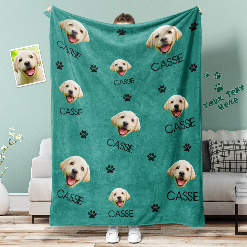 Custom Dog Face Blanket Dog Paws Personalized Pet Photo and Text