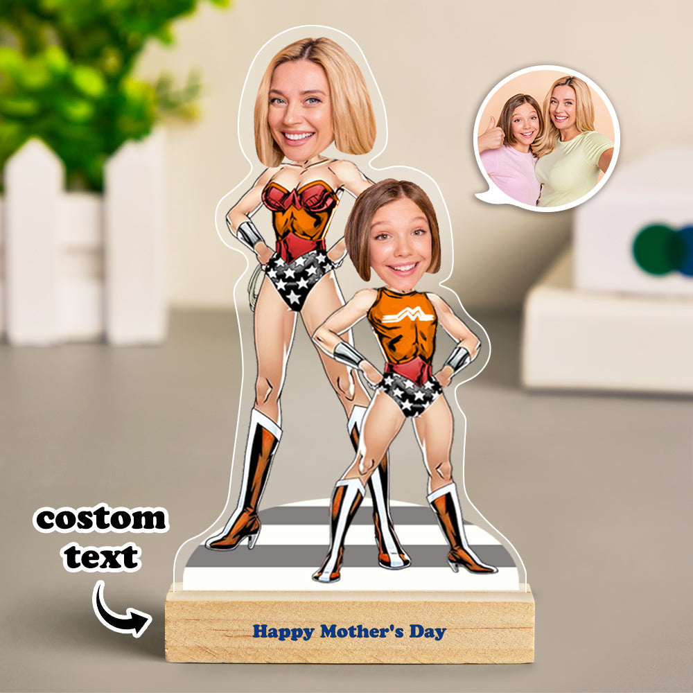 Custom Face MiniMe Plaque Personalized Super Mom and Daughter Desk