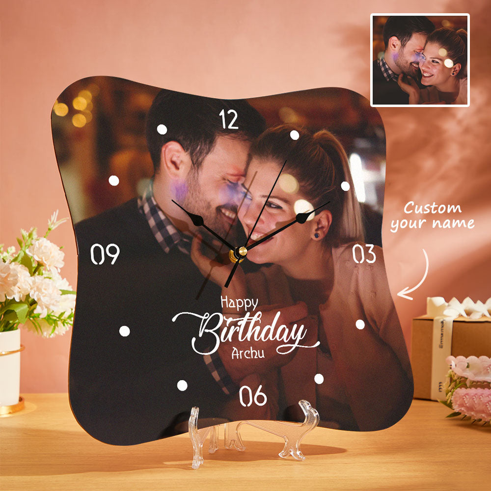 Custom Photo Clock With Name Personalized Wood Wall Clock Birthday