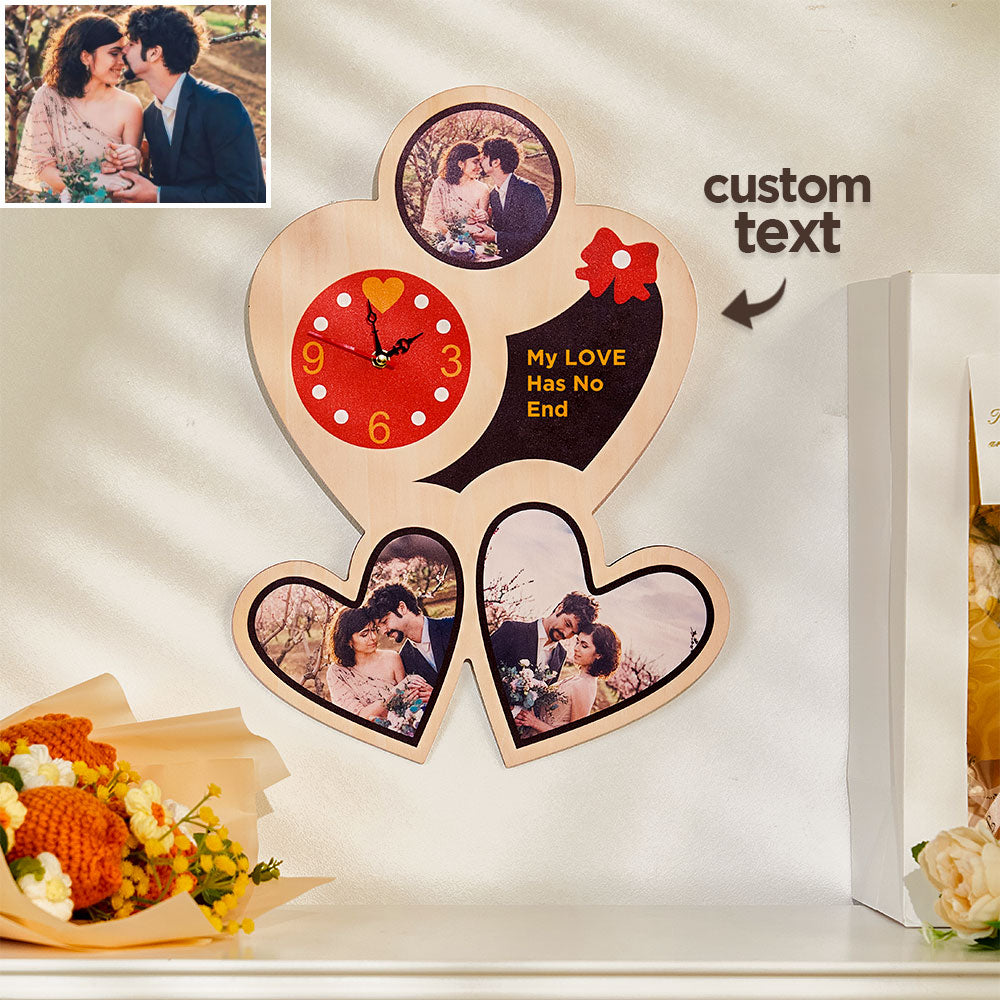 Personalized Photo Wood Clock With Text Romantic Wall Clock Valentine's