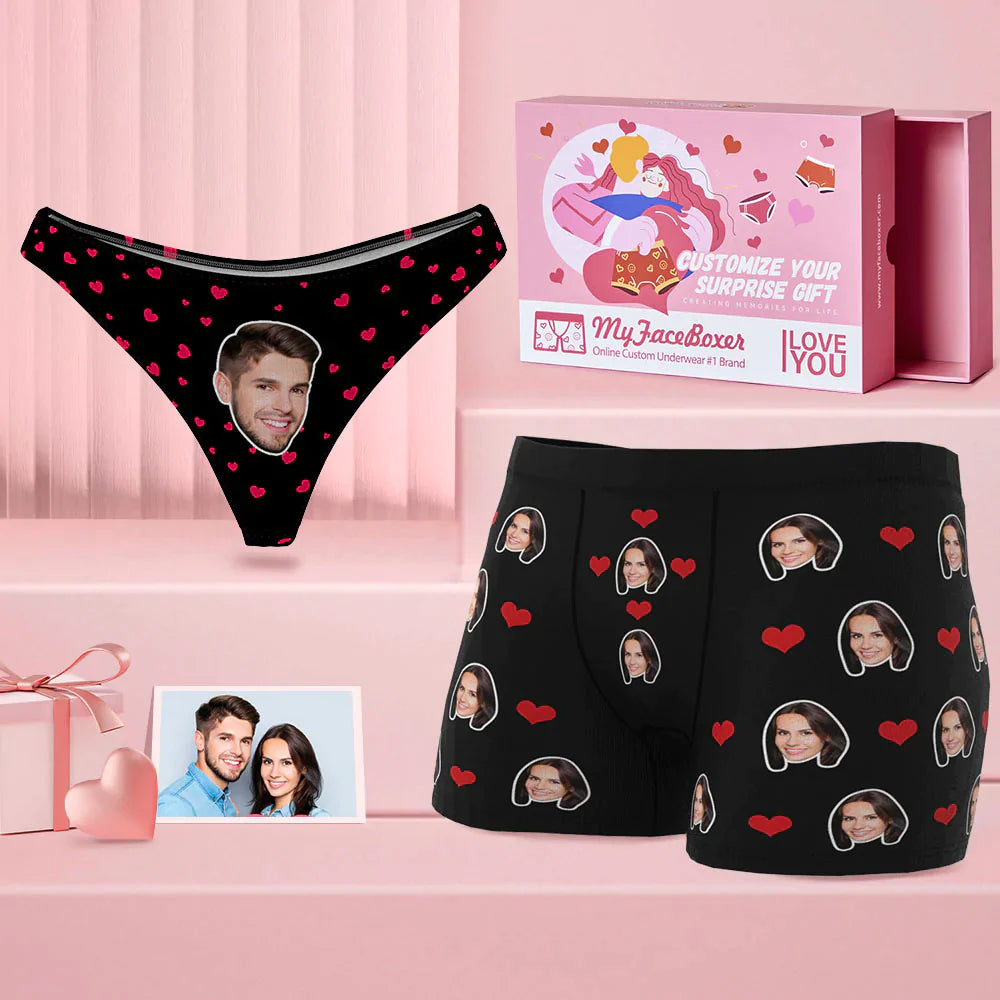 Custom Face Couple Matching Underwear Love Heart Personalized Funny