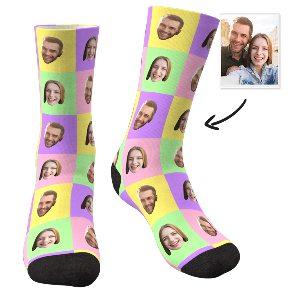 Custom Face Socks Colorful Square Personalized Funny Socks Mademine Custom Drop Shipping 6523