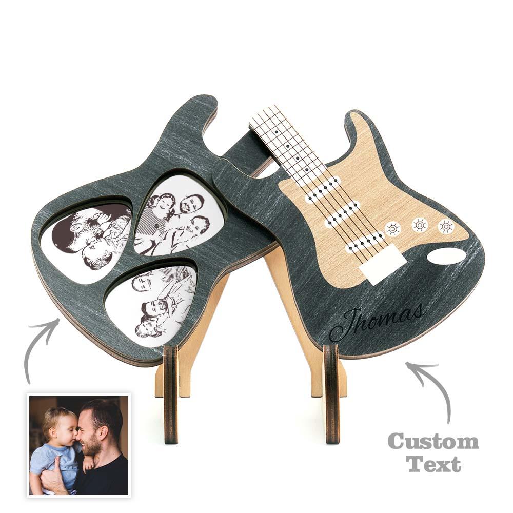 Personalised Wooden Picks Case Guitar Picks Set Engraved Box with 3