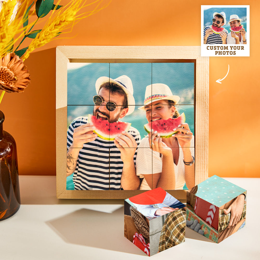 Custom Photo Cube Puzzle Wooden Block With Frame Family Gifts MadeMine Custom Drop Shipping