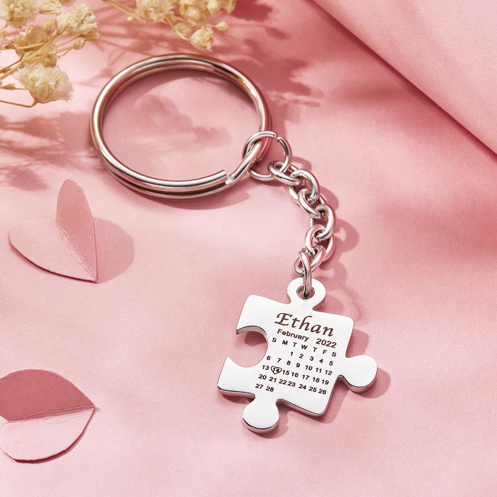 Custom Calendar Keychain Engraved Puzzle Keychain Anniversary Gift for Couple MadeMine Custom