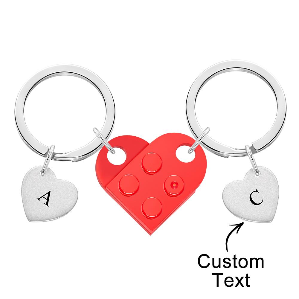 Engraved Heart Block Keychain Set First Initial Pendant Matching Heart ...