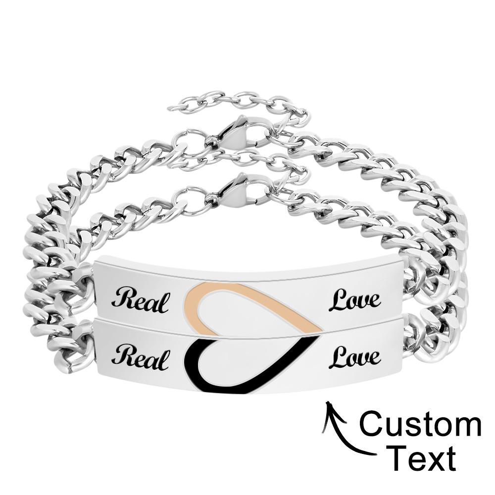 Personalised Stainless Steel Heart Charm Bracelet – Engraved Text/Photo – 7.1" / 18cm – Valentine’s Day Gift