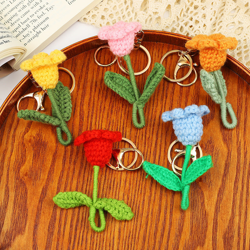 Crochet Flower Keychain Creative Tulip Handmade Knitted Keychain Gift 