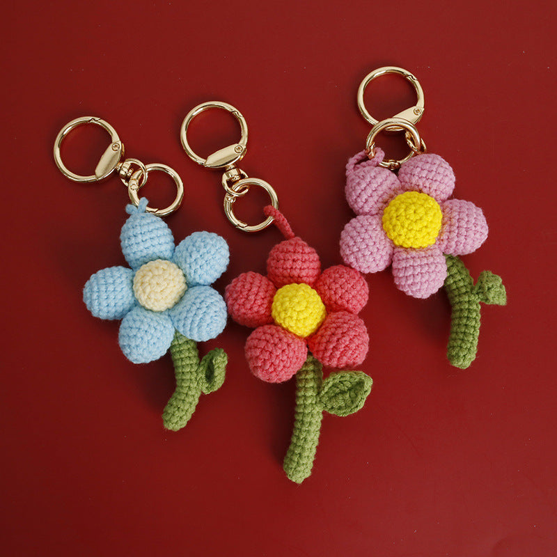 Crochet Flower Keychain Handmade Knitted Bouquet Keychain For Birthday 